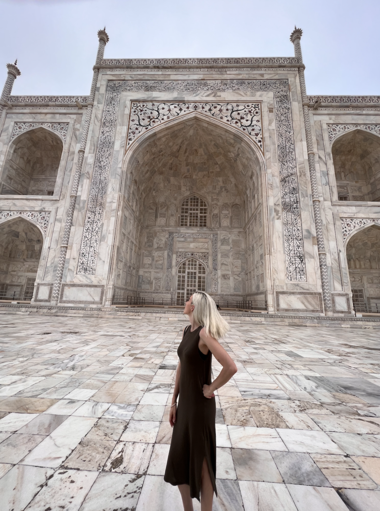 woman traveler taj mahal india expat lifestyle