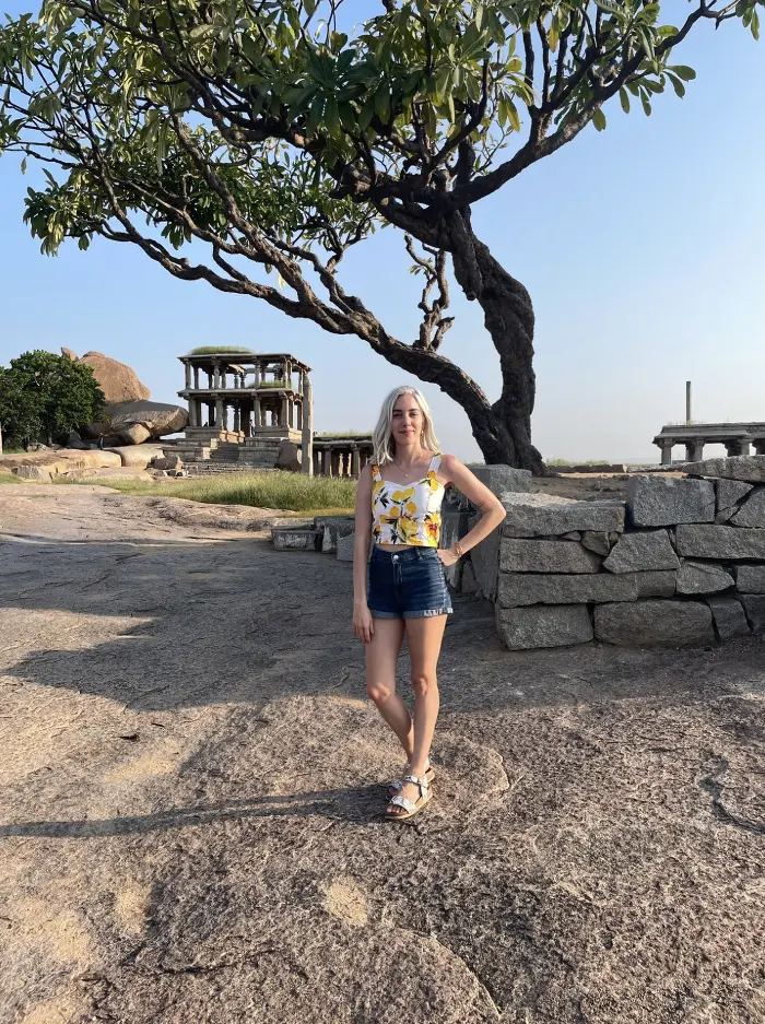 Vijayanagara Karnataka sunset visit hampi india blonde foreign expat